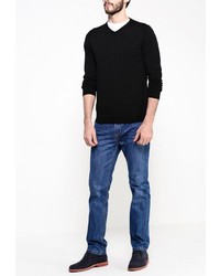 Мужской черный свитер с v-образным вырезом от Sela