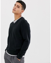 Мужской черный свитер с v-образным вырезом от Selected Homme