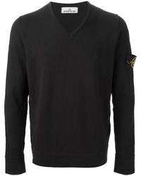 Мужской черный свитер с v-образным вырезом от Stone Island
