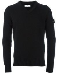 Мужской черный свитер с v-образным вырезом от Stone Island