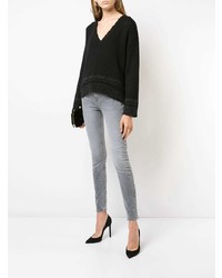 Женский черный свитер с v-образным вырезом от RtA