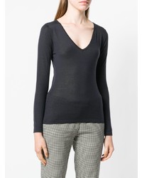 Женский черный свитер с v-образным вырезом от N.Peal