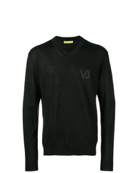 Мужской черный свитер с v-образным вырезом от Versace Jeans