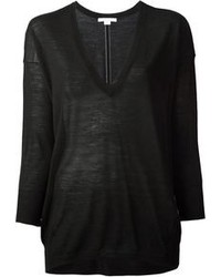 Женский черный свитер с v-образным вырезом