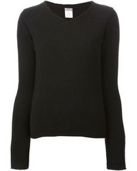 Женский черный свитер с v-образным вырезом