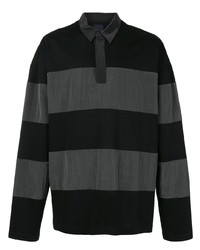 Мужской черный свитер с воротником поло в горизонтальную полоску от Juun.J