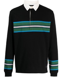 Мужской черный свитер с воротником поло в горизонтальную полоску от PS Paul Smith