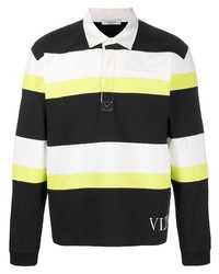 Мужской черный свитер с воротником поло в горизонтальную полоску от Valentino