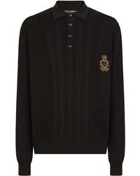 Мужской черный свитер с воротником поло с вышивкой от Dolce & Gabbana