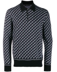 Черный свитер с воротником поло с геометрическим рисунком