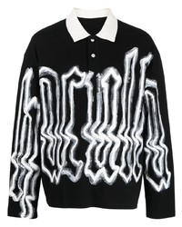 Мужской черный свитер с воротником поло с принтом от Haculla