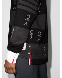 Мужской черный свитер с воротником поло с принтом от Thom Browne