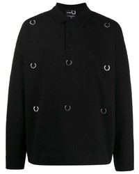 Черный свитер с воротником поло с украшением