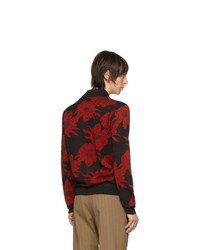Мужской черный свитер с воротником поло с цветочным принтом от Dries Van Noten