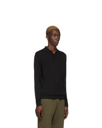 Мужской черный свитер с воротником поло от Sunspel