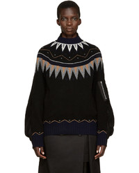 Женский черный свитер с геометрическим рисунком от Sacai