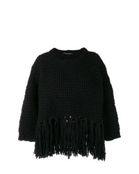 Женский черный свитер с круглым вырезом c бахромой от Antonino Valenti
