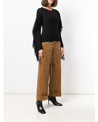 Женский черный свитер с круглым вырезом c бахромой от Max Mara