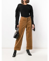 Женский черный свитер с круглым вырезом c бахромой от Max Mara