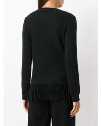 Женский черный свитер с круглым вырезом c бахромой от Max Mara