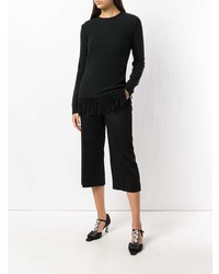 Женский черный свитер с круглым вырезом c бахромой от Max Mara