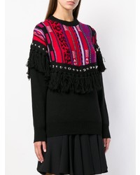 Женский черный свитер с круглым вырезом c бахромой от Laneus