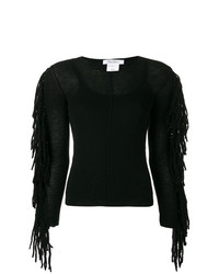Женский черный свитер с круглым вырезом c бахромой от Max Mara