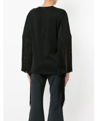 Женский черный свитер с круглым вырезом c бахромой от Ellery