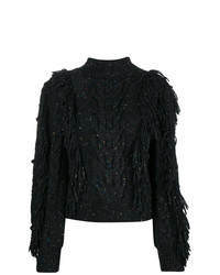 Женский черный свитер с круглым вырезом c бахромой от Ulla Johnson