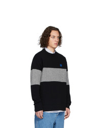 Мужской черный свитер с круглым вырезом в горизонтальную полоску от Loewe