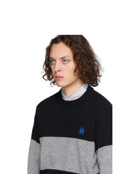 Мужской черный свитер с круглым вырезом в горизонтальную полоску от Loewe