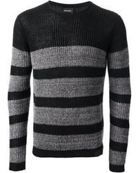 Мужской черный свитер с круглым вырезом в горизонтальную полоску от Diesel