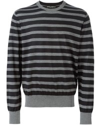 Мужской черный свитер с круглым вырезом в горизонтальную полоску от Dolce & Gabbana