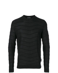 Мужской черный свитер с круглым вырезом в горизонтальную полоску от Emporio Armani