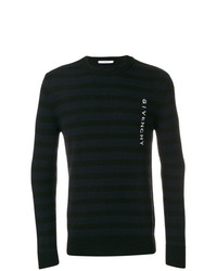 Мужской черный свитер с круглым вырезом в горизонтальную полоску от Givenchy