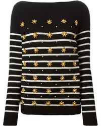 Женский черный свитер с круглым вырезом в горизонтальную полоску от Gucci
