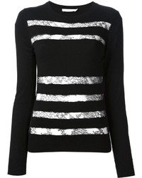 Женский черный свитер с круглым вырезом в горизонтальную полоску от Jason Wu
