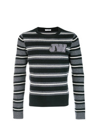 Мужской черный свитер с круглым вырезом в горизонтальную полоску от JW Anderson