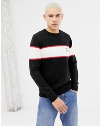 Мужской черный свитер с круглым вырезом в горизонтальную полоску от New Look