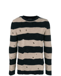 Мужской черный свитер с круглым вырезом в горизонтальную полоску от Overcome