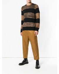 Мужской черный свитер с круглым вырезом в горизонтальную полоску от Avant Toi