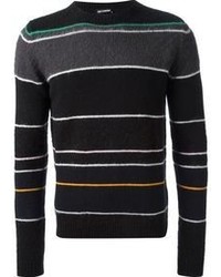Мужской черный свитер с круглым вырезом в горизонтальную полоску от Raf Simons