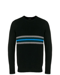 Мужской черный свитер с круглым вырезом в горизонтальную полоску от Roberto Collina