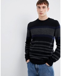 Мужской черный свитер с круглым вырезом в горизонтальную полоску от Selected Homme