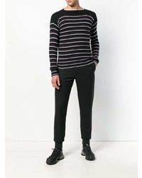 Мужской черный свитер с круглым вырезом в горизонтальную полоску от Prada
