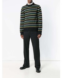 Мужской черный свитер с круглым вырезом в горизонтальную полоску от Prada