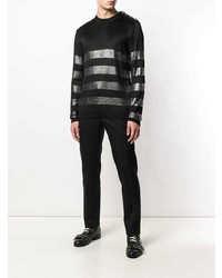 Мужской черный свитер с круглым вырезом в горизонтальную полоску от Balmain