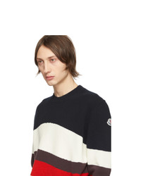 Мужской черный свитер с круглым вырезом в горизонтальную полоску от Moncler