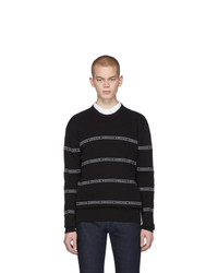 Мужской черный свитер с круглым вырезом в горизонтальную полоску от Versace