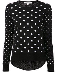 Женский черный свитер с круглым вырезом в горошек